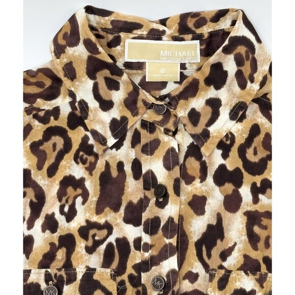 Michael Kors Leopard Print Button-Up Shirt Size S Womens Long Sleeve - Picture 4 of 14